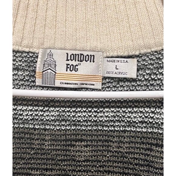 Vintage London Fog Full Zip Acrylic Jacket In Cream/Black W/ Turtleneck Collar - Picture 9 of 9